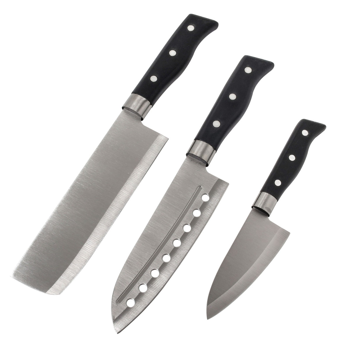 Beille 3pc Stainless Steel Kitchen Cutlery Knife Set Cutting Santoku Chef Knife