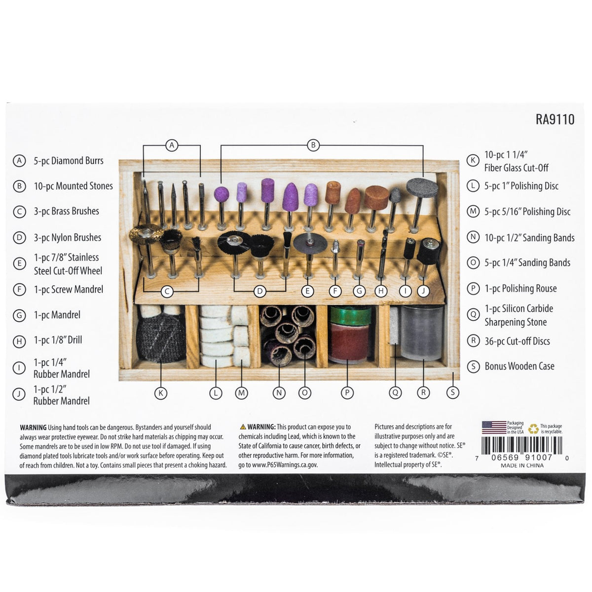 Universal Tool 100pc Polish Sand Cut Rotary Accessory Set in Wooden Box, view 9