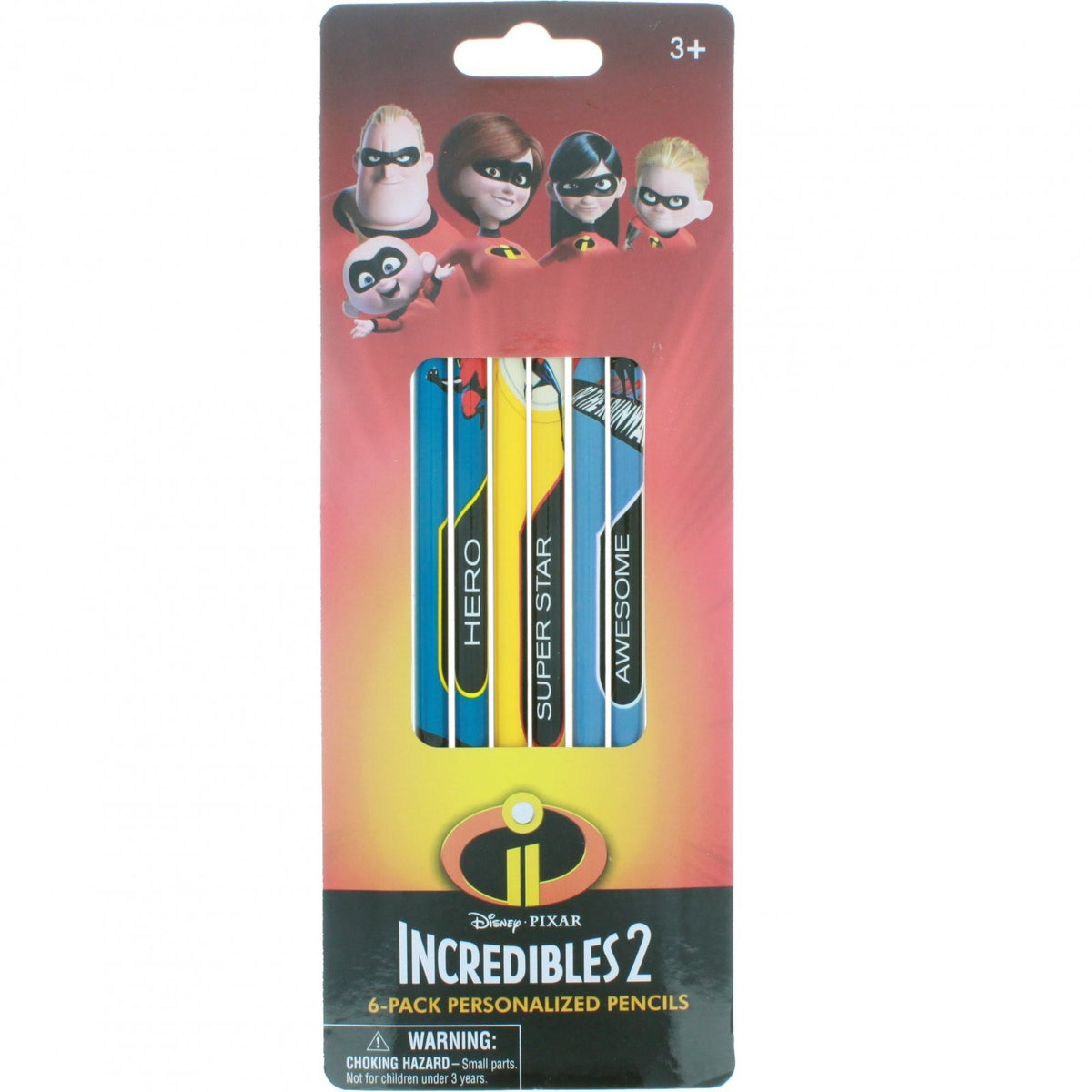 Disney Pixar Incredibles 2 Personalized Pencils Hero Super Star Awesome 6 Pack, view 3