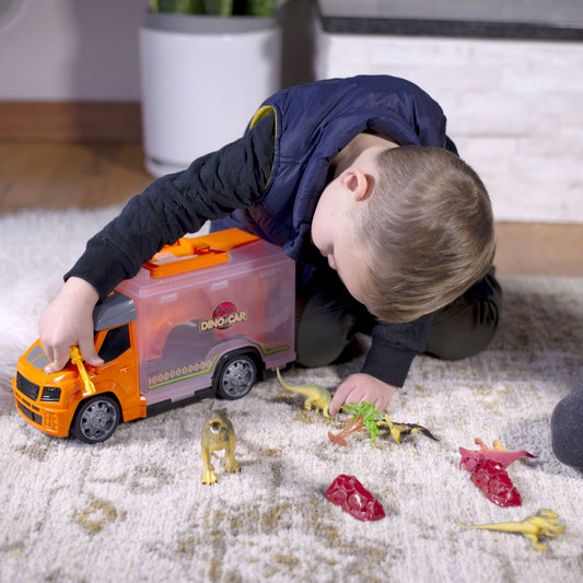 TychoTyke 12pc Dinosaur Toys Action Figures Toy Truck Storage Playset, Orange, view 2