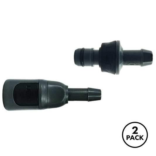 Two Aquamira quick connect 1/4 inch tubing splice kits compatible with Frontier filters, shown out of packaging.