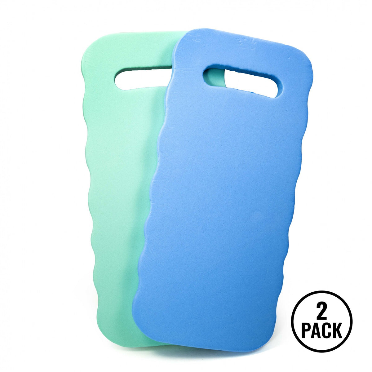 Two rectangular ultra light foam kneeling pads or seat cushions placed together for garden or outdoor use.