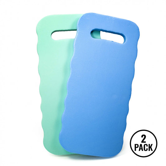 Two rectangular ultra light foam kneeling pads or seat cushions placed together for garden or outdoor use.