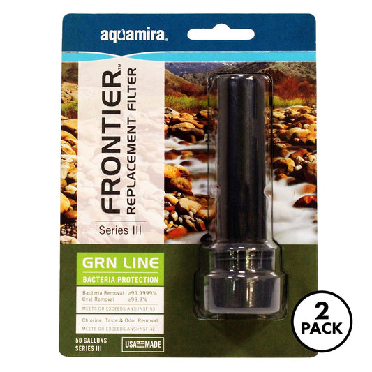 two charcoal filters for Aquamira Grn Line Series 3 Frontier, packaged together