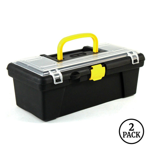 Two blue and gray dual compartment tool boxes with handles, designed for hobby and craft storage.