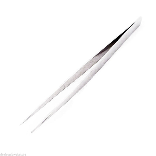 Pair of gold stainless steel tweezers, each 5 inches long, shown side by side.