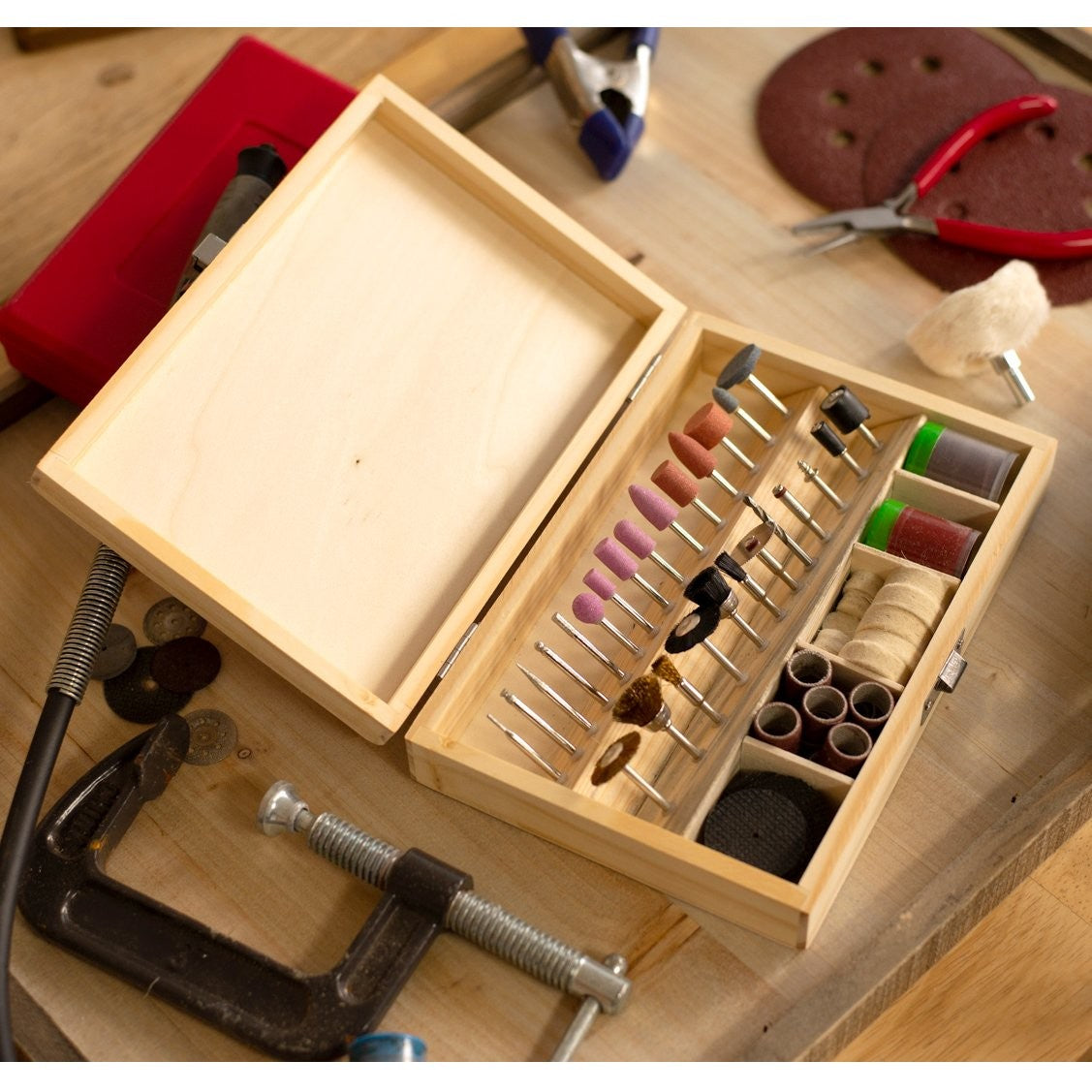 Universal Tool 100pc Polish Sand Cut Rotary Accessory Set in Wooden Box, view 5