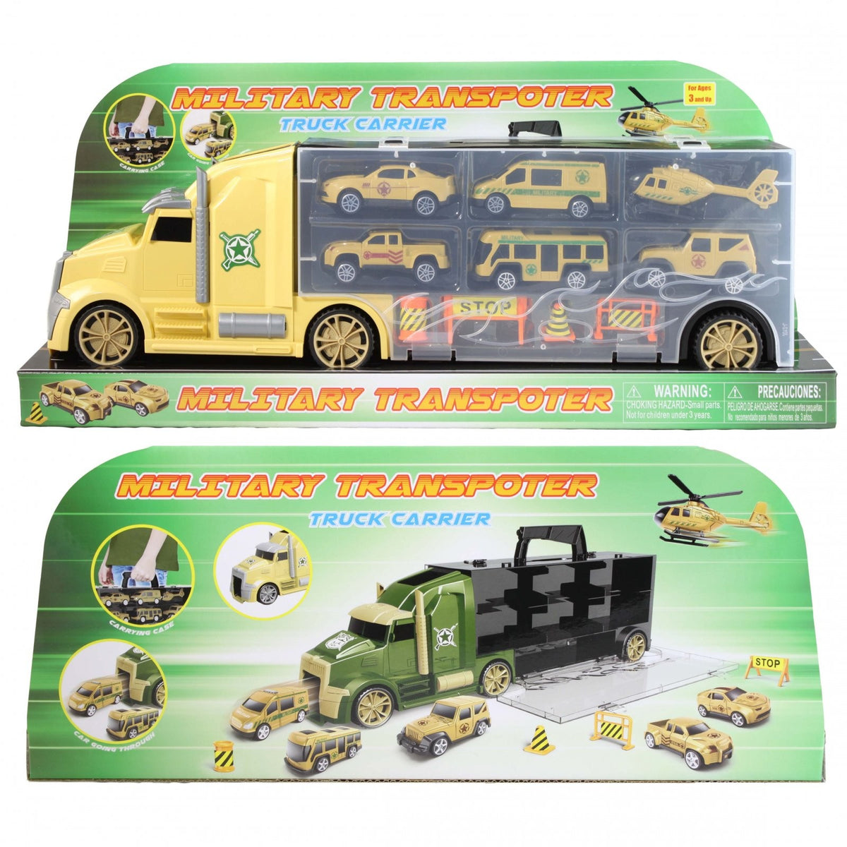 Kidplokio 11pc Army Military Semi Truck Toy Vehicle Transporter 6 Diecast Cars, view 12