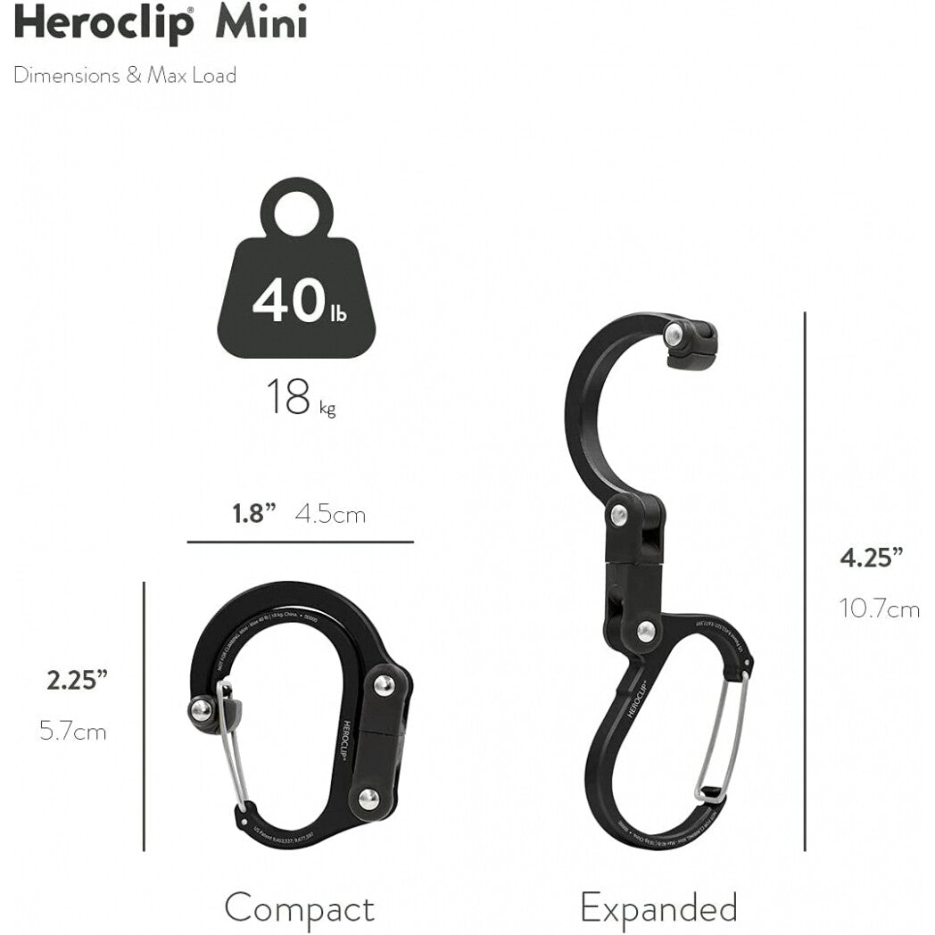 HEROCLIP Carabiner Clip Hook Mini for Camping, Organization (Black & Blue), view 5