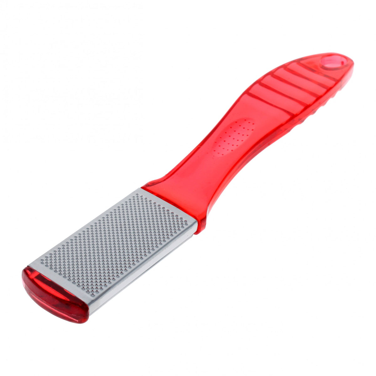 Red foot scrubber and file for pedicure and callus removal.