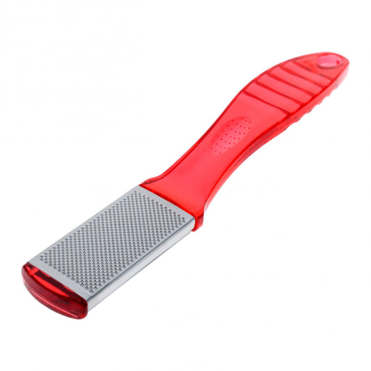 Red foot scrubber and file for pedicure and callus removal.