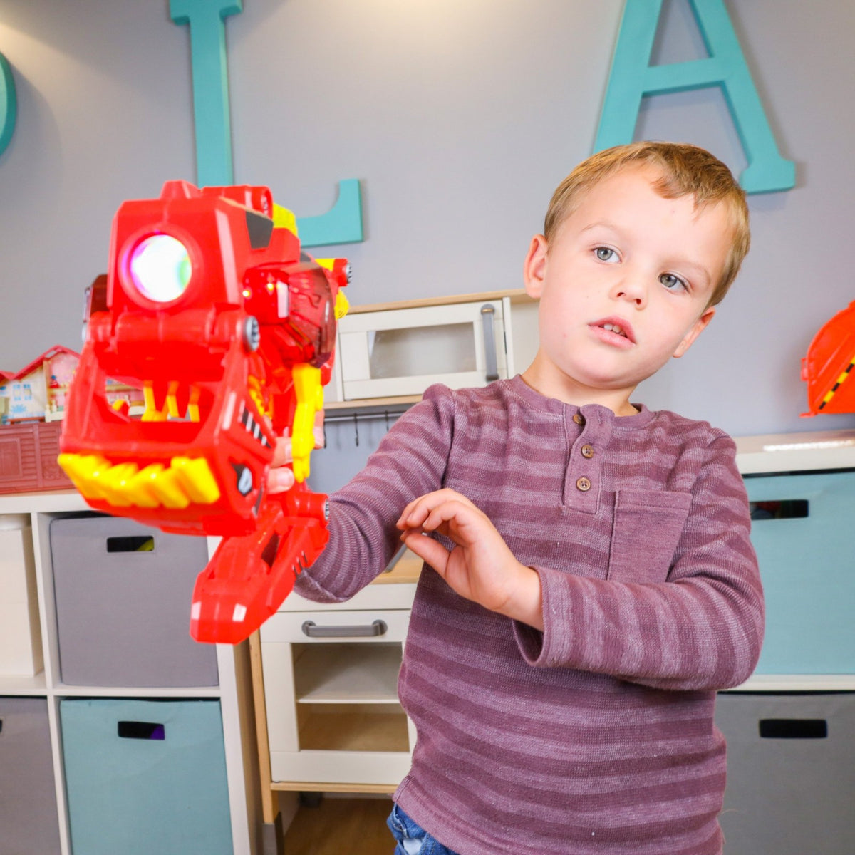 Kidplokio 3 in 1 Transforming Dinosaur Toy Space Blaster Lights and Sounds, Red, view 9