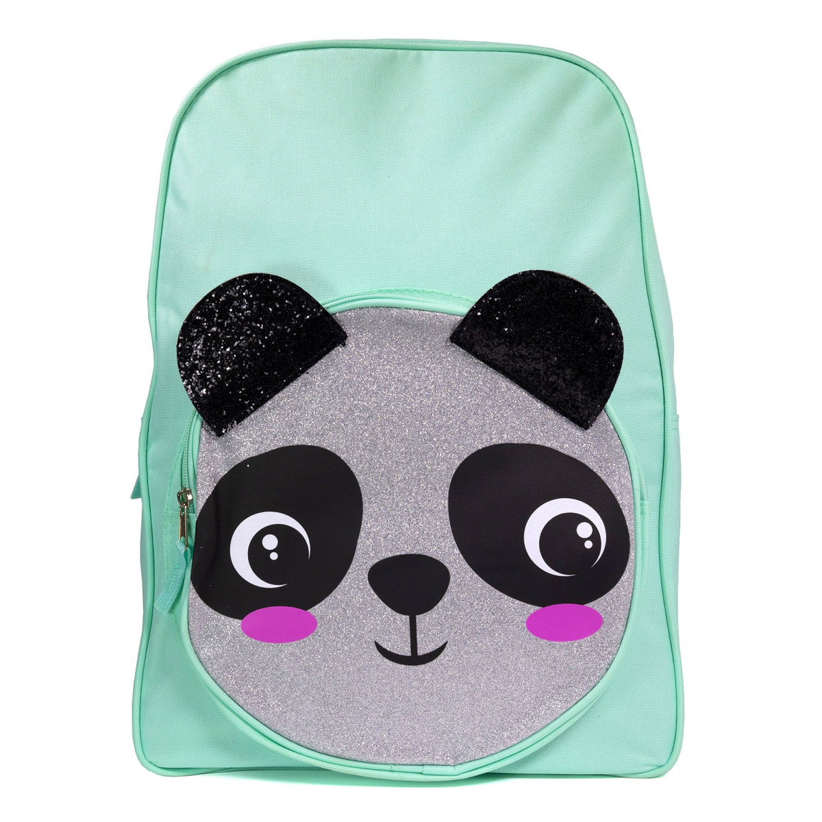 Children's school backpack with a panda face design on the front