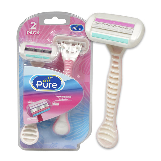 Two women's 3 blade swivel razors with lubricating strip, pack of 2.