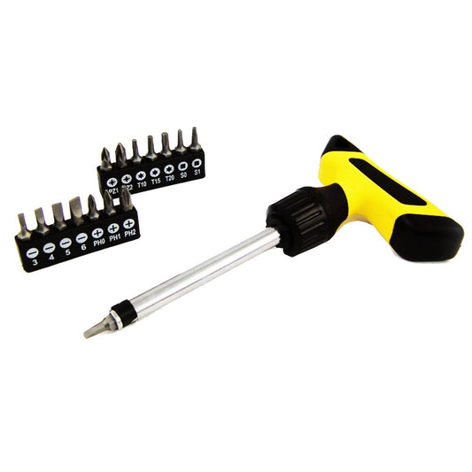 16-piece ratchet screwdriver set with grip handle and magnetized bits