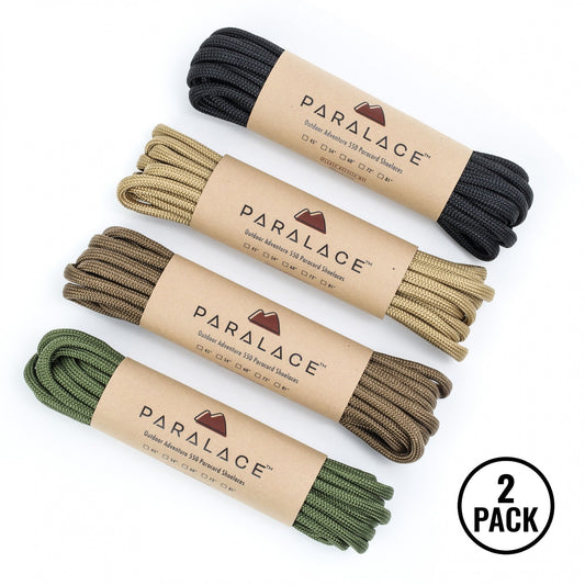 Two pairs of ParaLace 550 paracord shoelaces bundled for hiking boots or shoes.