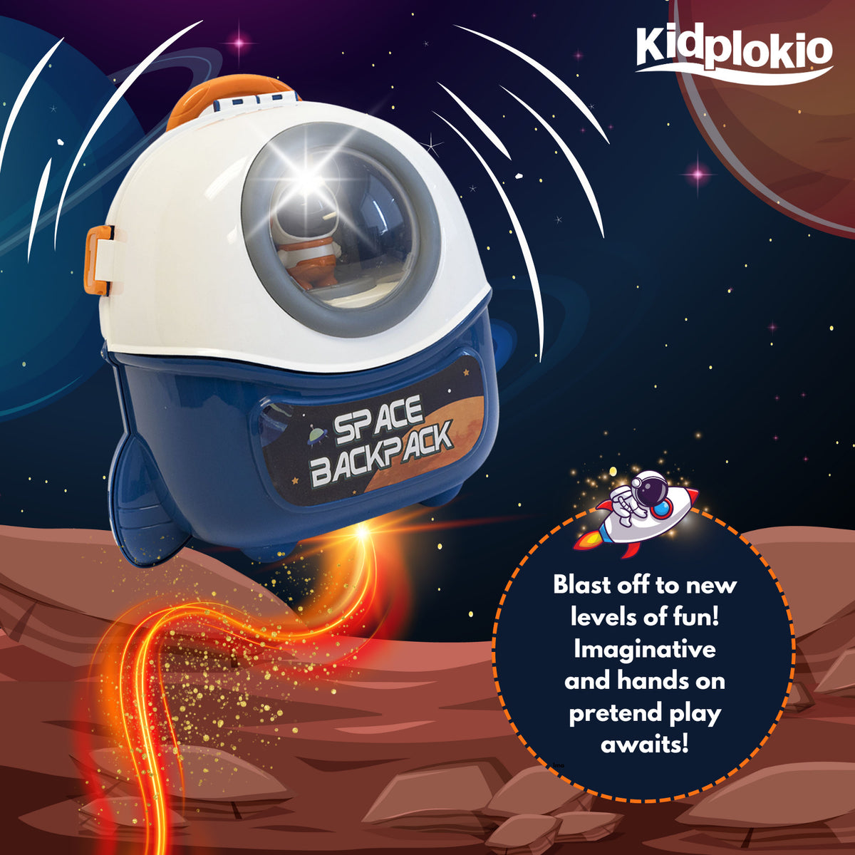 Kidplokio 15pc Space Toys Explorer Voyager Backpack Light Up Astronaut, 10 Inch, view 3