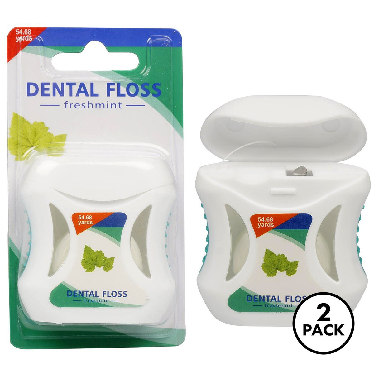 Two packs of fresh mint dental floss for teeth and gum oral care, labeled 3pk
