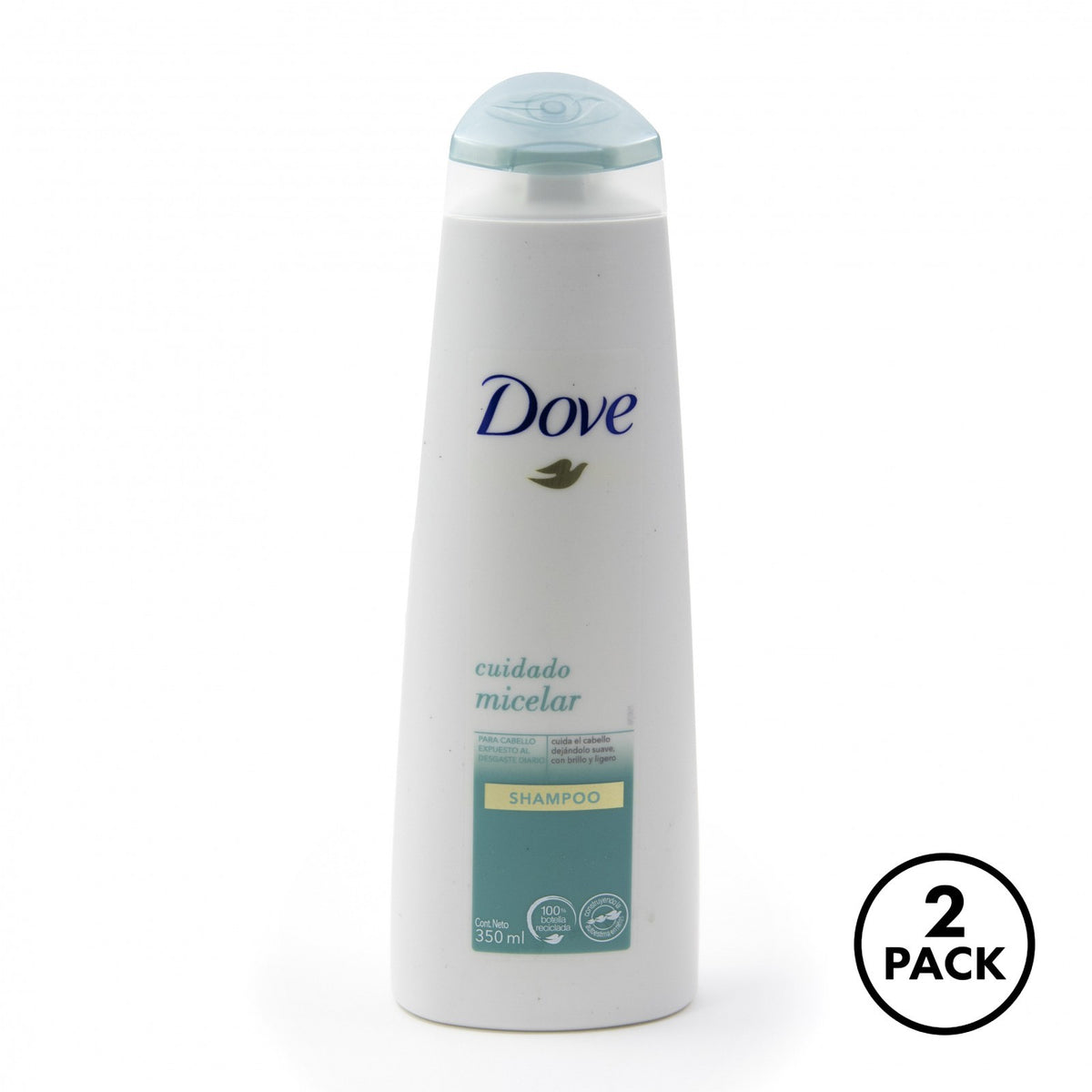 two Dove Detox Purifying Micellar Shampoo bottles, 350mL each