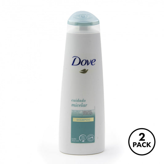 two Dove Detox Purifying Micellar Shampoo bottles, 350mL each