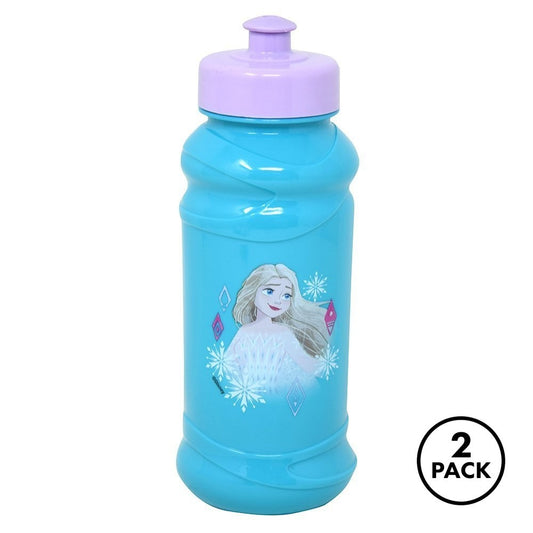 2-pack Frozen II 16oz kids water bottles with pull top lids, themed graphics