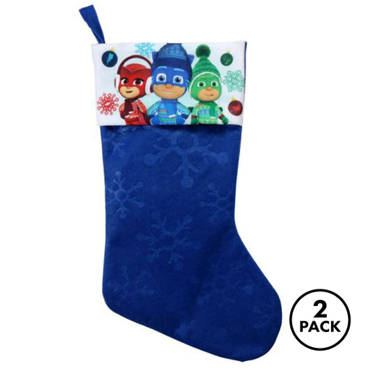 Two 15.5 inch PJ Masks kids felt embossed Christmas stockings in bright holiday colors.