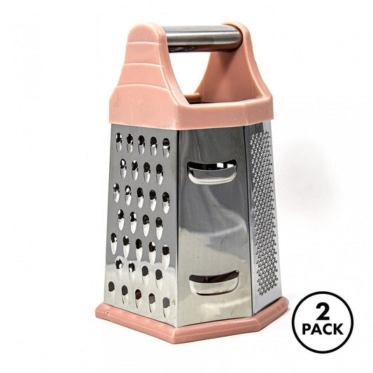 2 Pack Beille 6 Side Stainless Steel Grater Handle Zester Slicer 7.75" - Pink