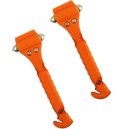 Two emergency hammers with seat belt cutters in a compact 2 pack design for automotive use