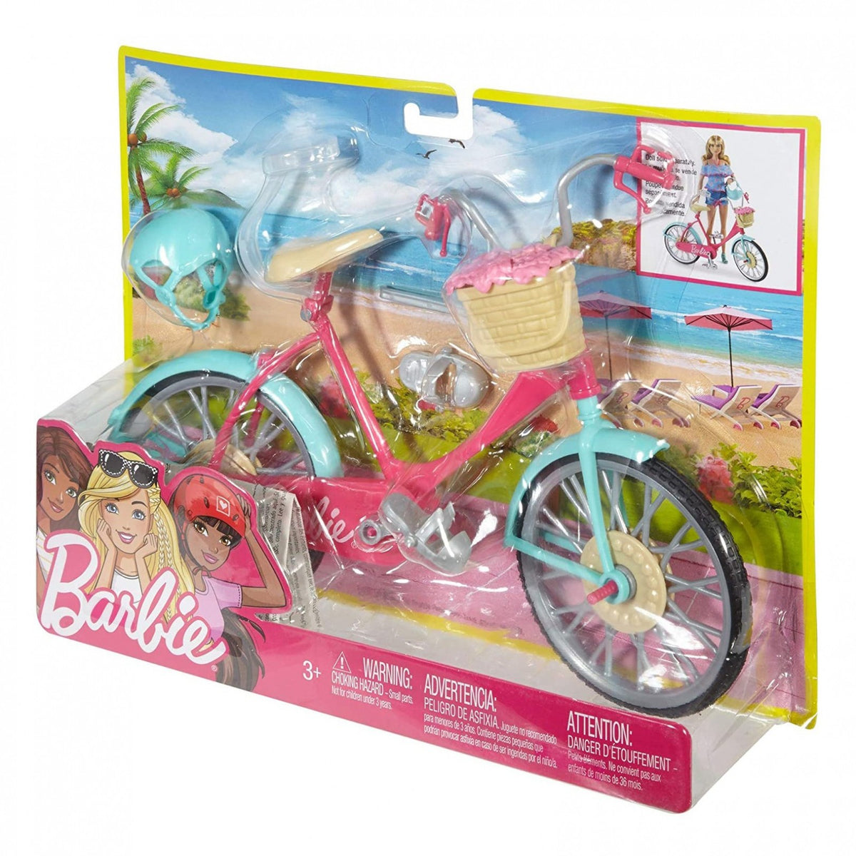 Barbie Bicycle Cruiser Pretend Play Set Flower Basket Helmet Girls Toys Ages 3+, view 3