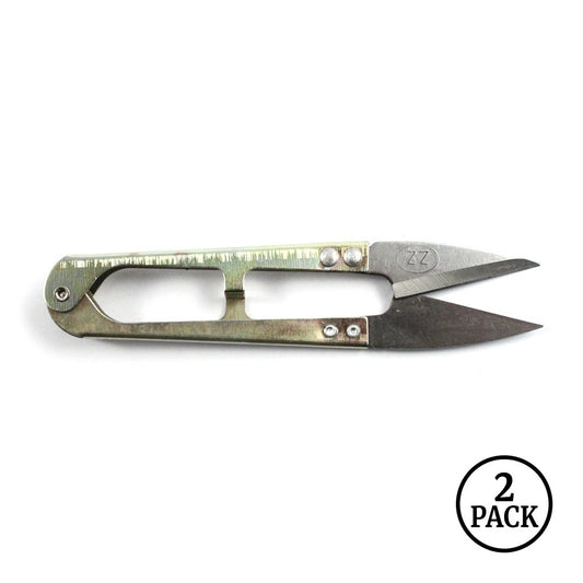 Two 4.25 inch heat-treated thread nipper shear scissors with sharp blades.