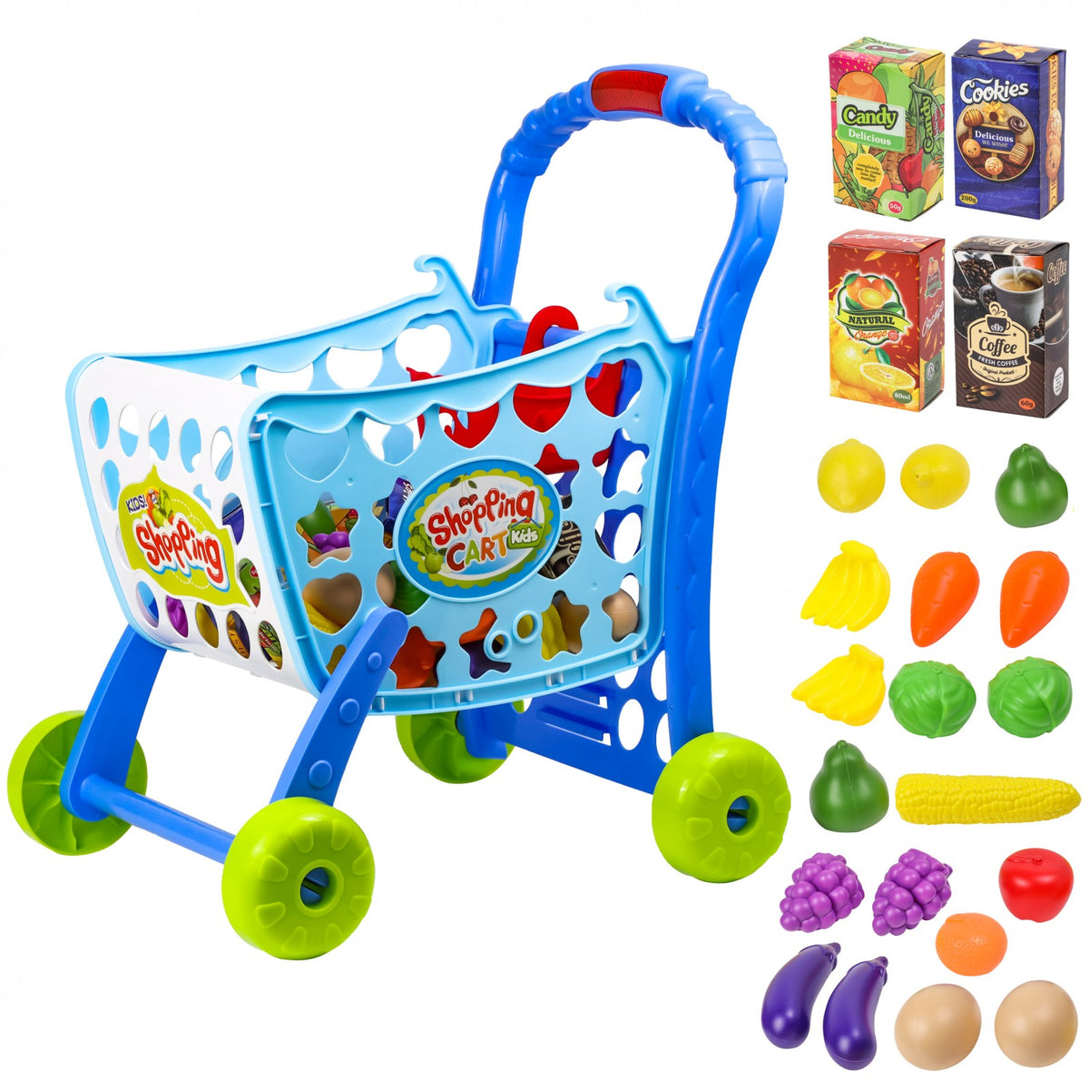 Kidplokio Blue Jumbo Shopping Cart Pretend Playset Play Food Kids Ages 3 and Up, view 8