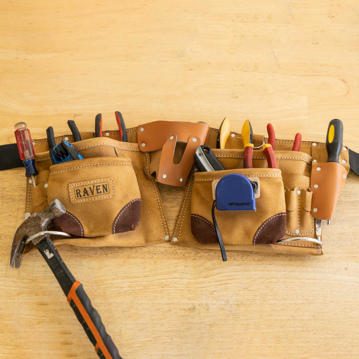 9 Pocket Carpenter Tool Belt Heavy Duty Suede Leather Fits Hammer And Nails, view 22