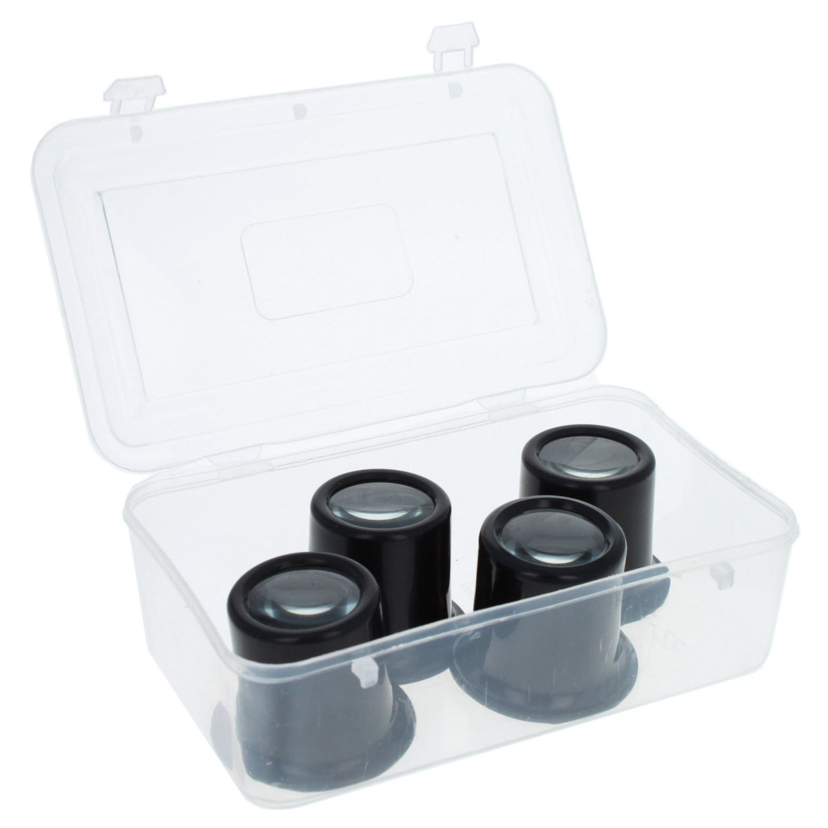 Universal Tool Plastic Jewelers Eye Loupe Set 2.5X 5X 7.5X 10X Magnifiers 4pc, view 3