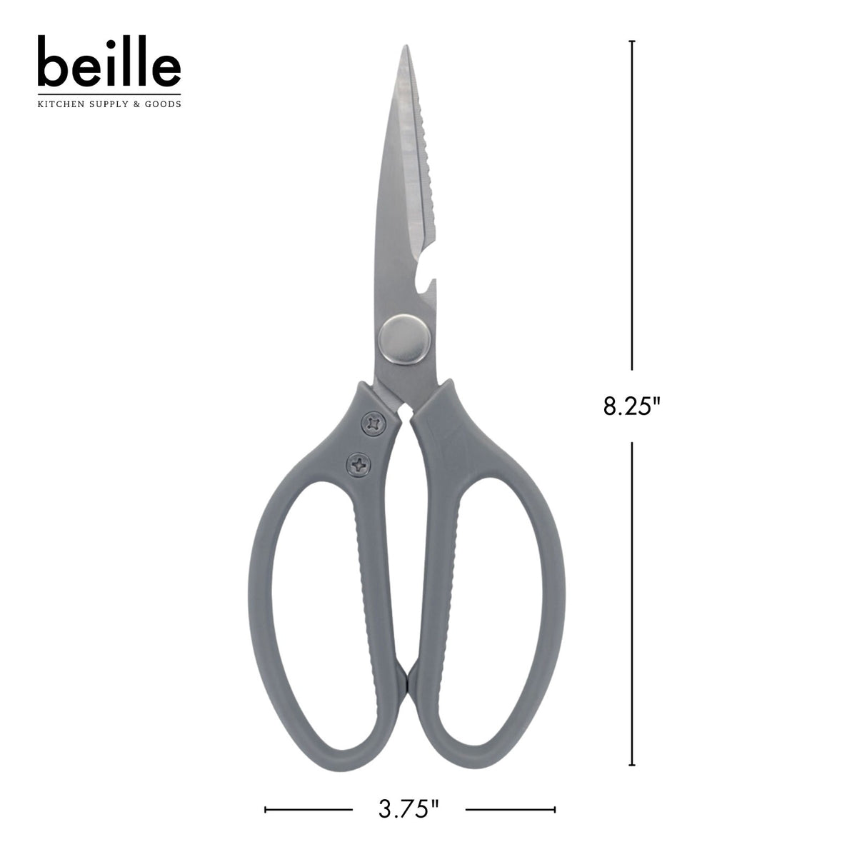 2 Pack Beille 8 Inch Stainless Steel Scissors, Break Apart Kitchen Shears, Grey