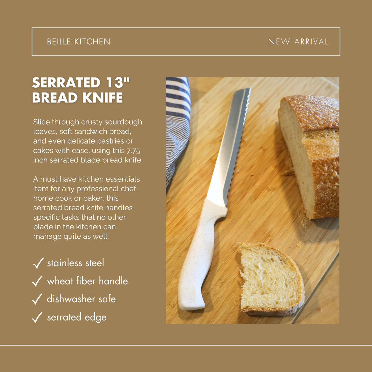 Beille Stainless Steel and Wheat Fiber Handle Kitchen Knives (Many Styles)