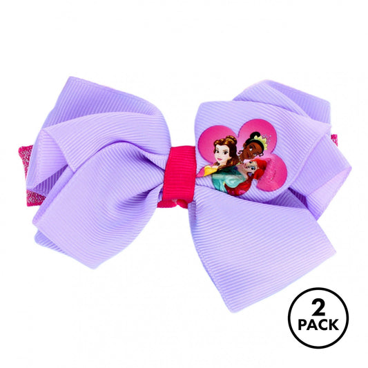 two Disney Princess purple glitter elastic hair bands with bows, for girls