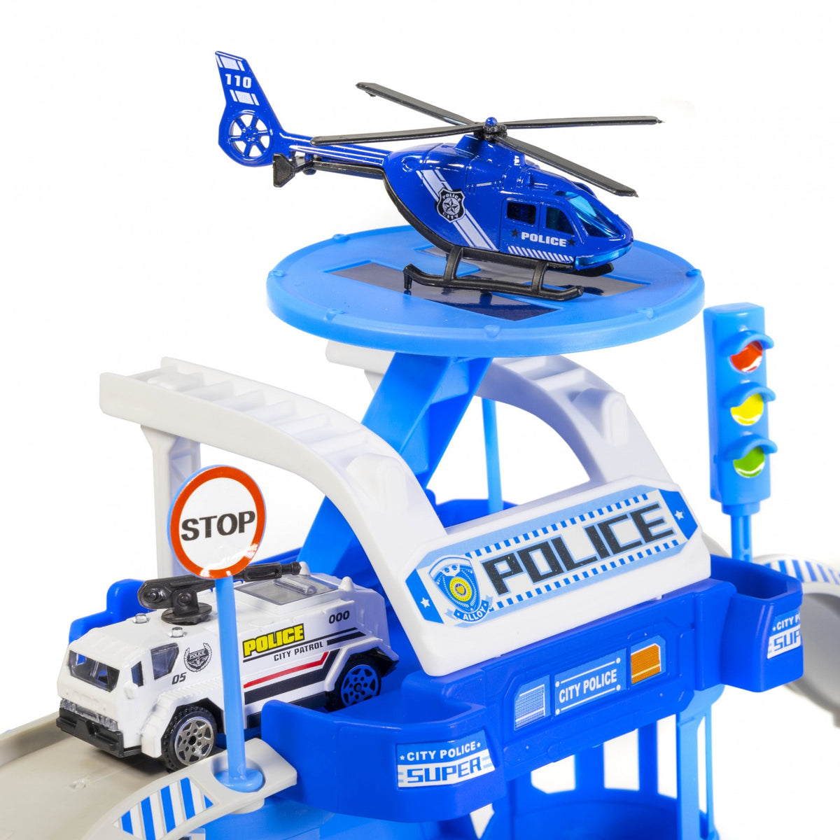 Kidplokio 41pc Police Station for Toy Cars Playset, Blue, Boys, Ages 3+, view 4