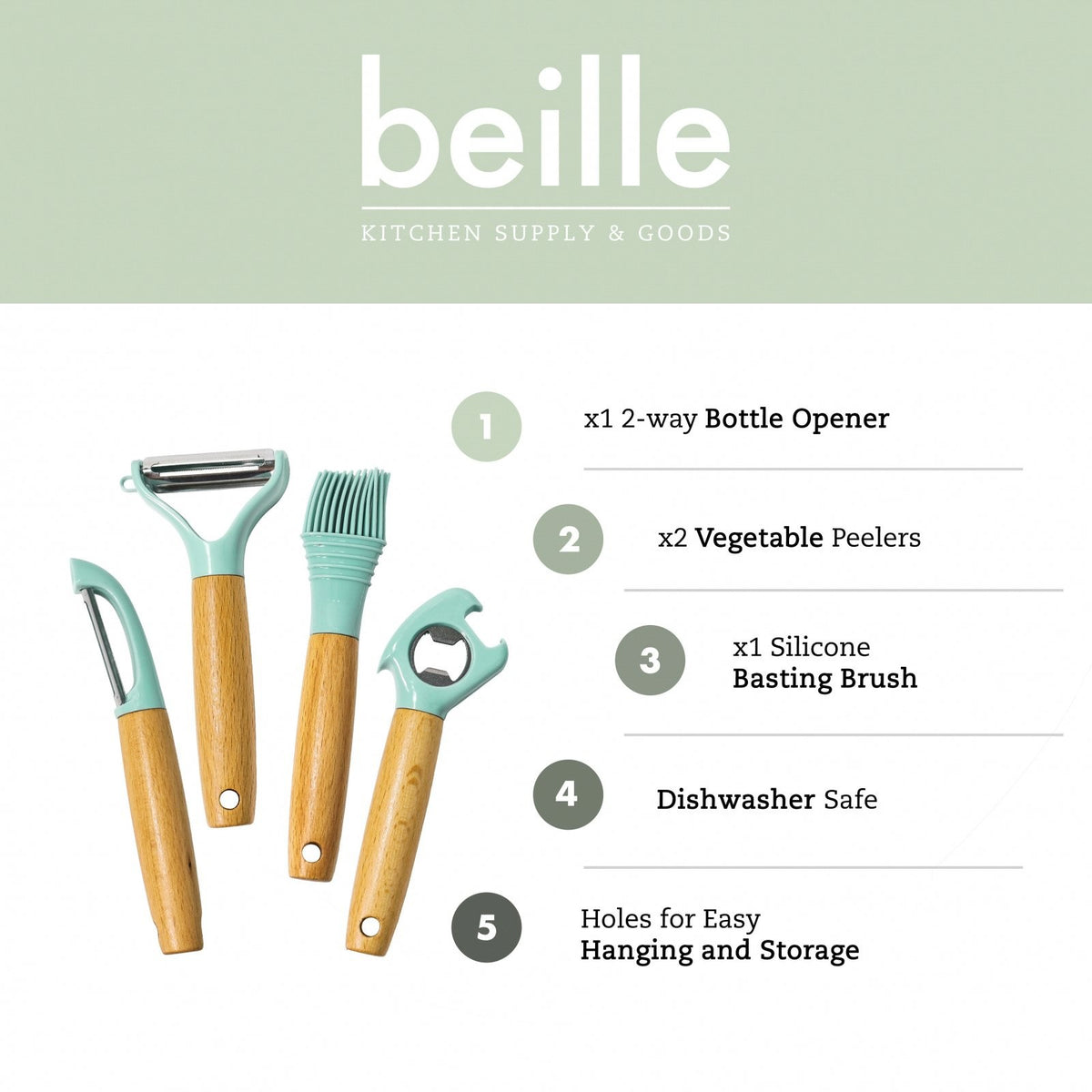 Beille Kitchen Gadgets Cooking Baking Supplies Meal Prep Tool Set Pastel