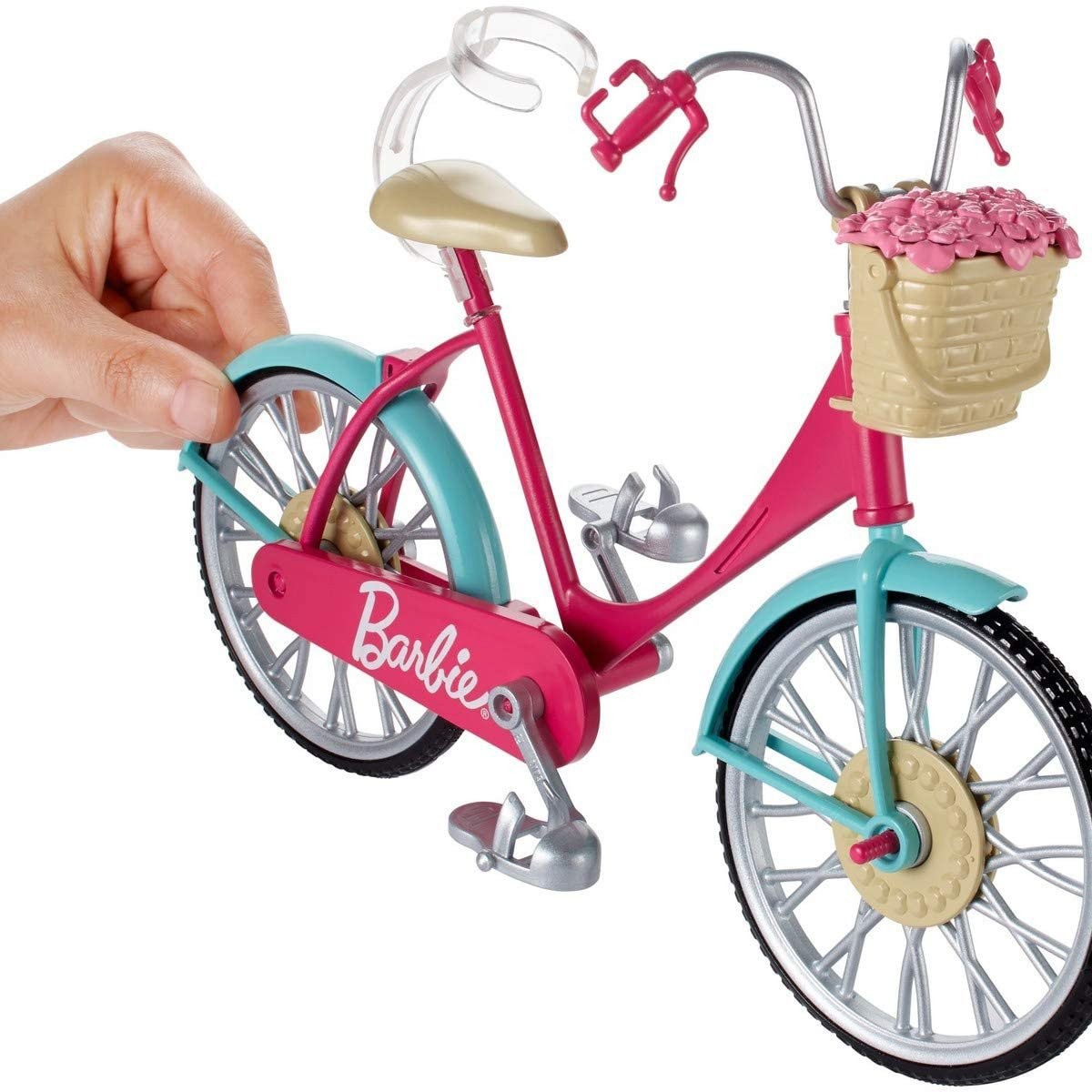 Barbie Bicycle Cruiser Pretend Play Set Flower Basket Helmet Girls Toys Ages 3+, view 4