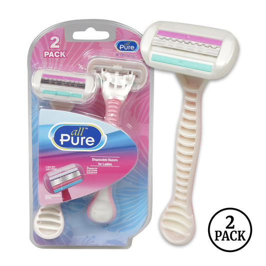 Two women's 3-blade swivel razors with lubricating strips, pack of 2