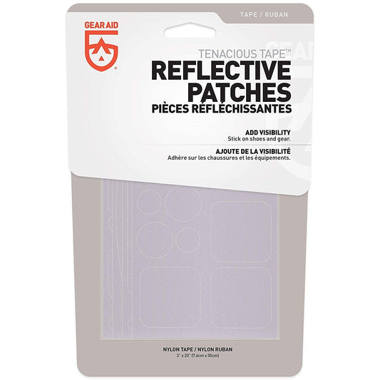 Tenacious Tape reflective patches for safety, shown as patches for jackets, bikes, and outdoor gear.