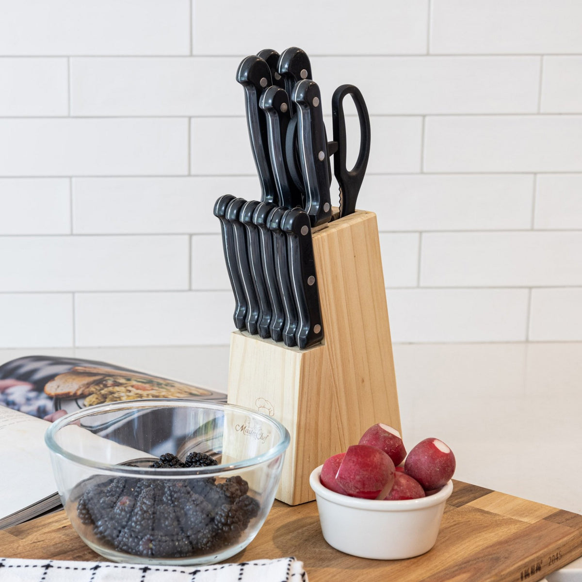 Beille Kitchen Knife Set Cooking Baking Supplies Meal Prep with Wood Storage