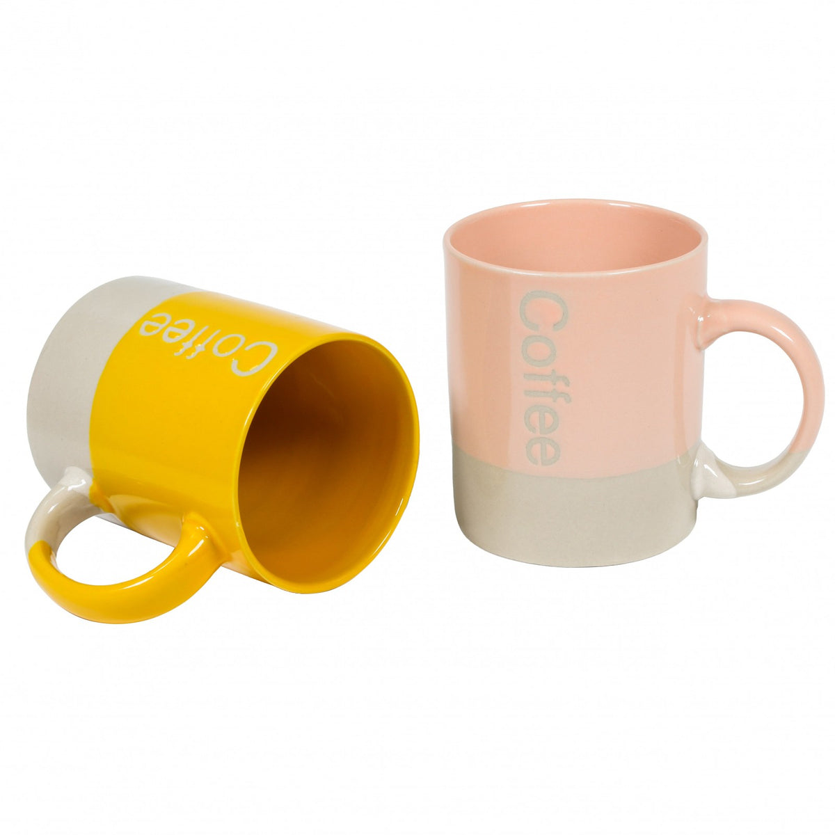 Beille Ceramic Stoneware Modern Dipped Coffee Cups 3pc Set, Assorted Colors