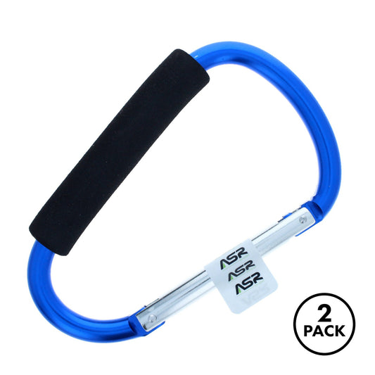 two blue jumbo carabiner key chains with hand grips