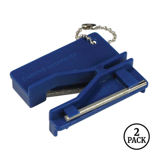 Two pocket-sized keychain diamond knife and grit scissor sharpeners