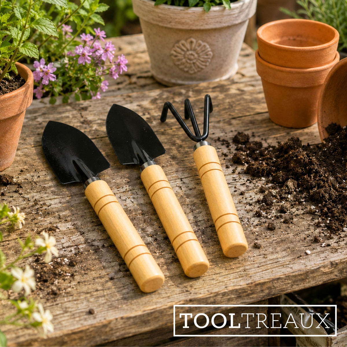 2 Pack ToolTreaux 3pc Mini Garden Tools Set w/ Hand Trowels & Cultivator (7"), view 10