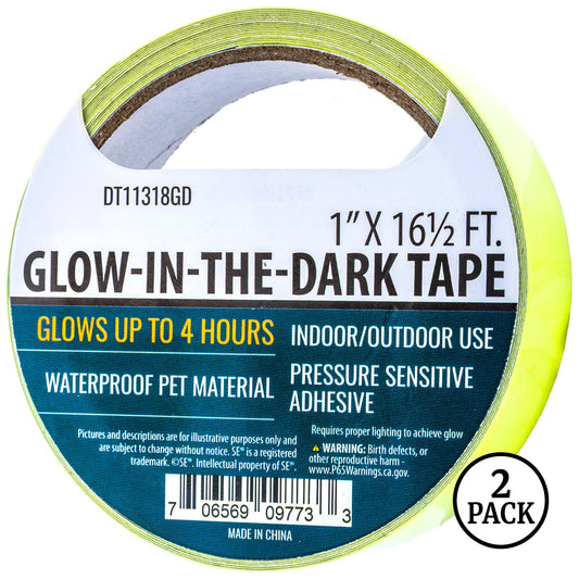 ToolTreaux Waterproof Fluorescent Glow in the Dark Tape, two rolls of 16ft each