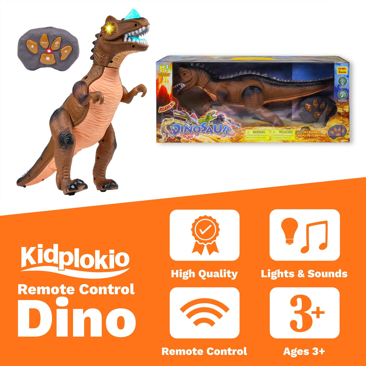 Kidplokio RC Remote Control Brown T Rex Dinosaur Toys with LED Lights, Sounds,, view 4