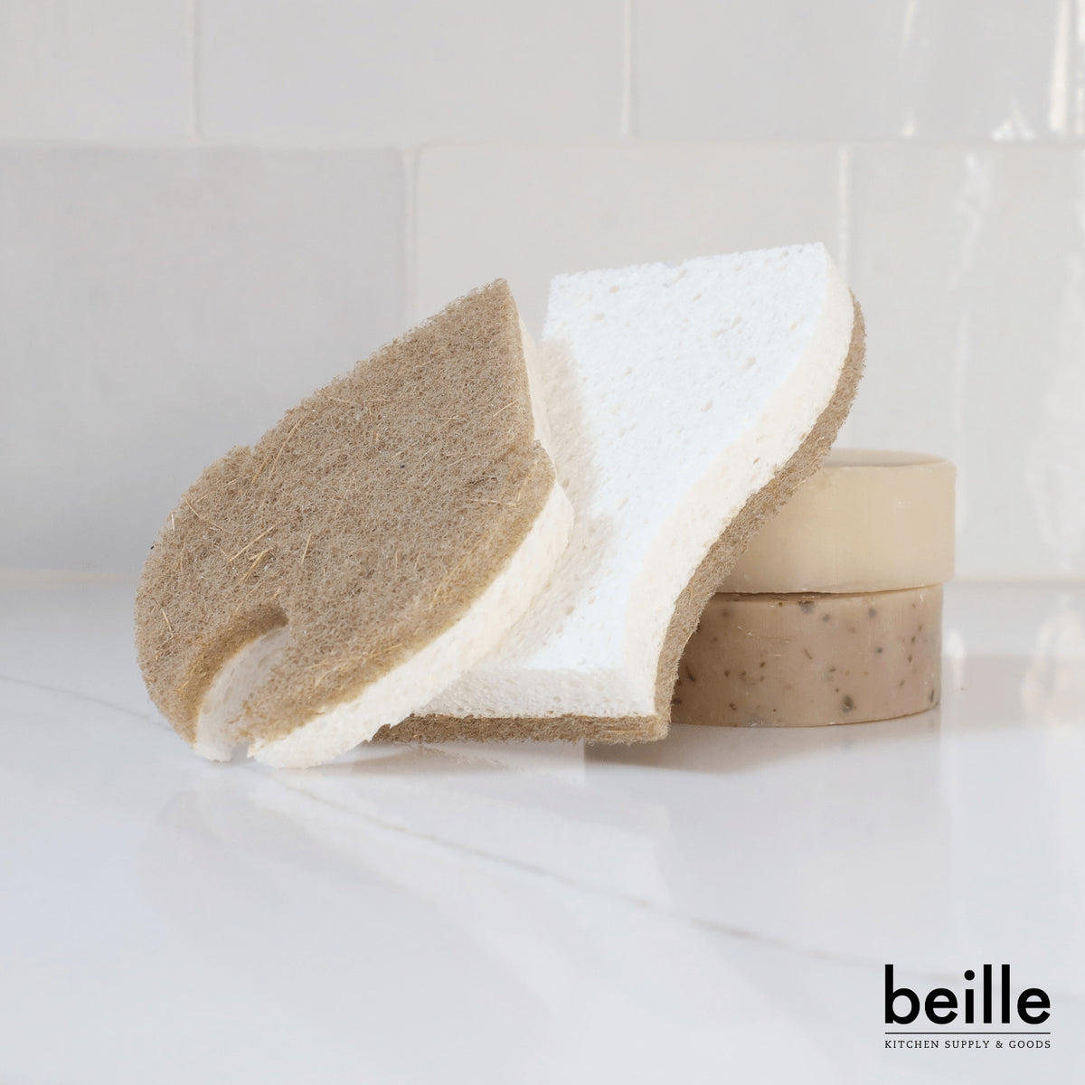Beille 2pk Non Scratch Coconut Plant Based Dish Sponge Kitchen Tools (2 Styles)