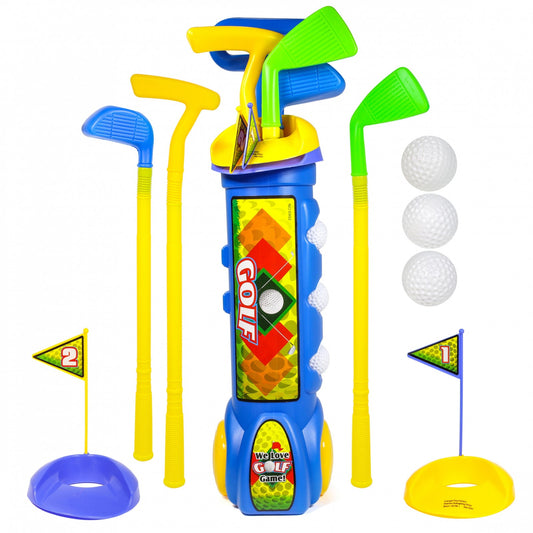 Blue Kidplokio toy golf caddy set for toddlers, suitable for indoor and outdoor play
